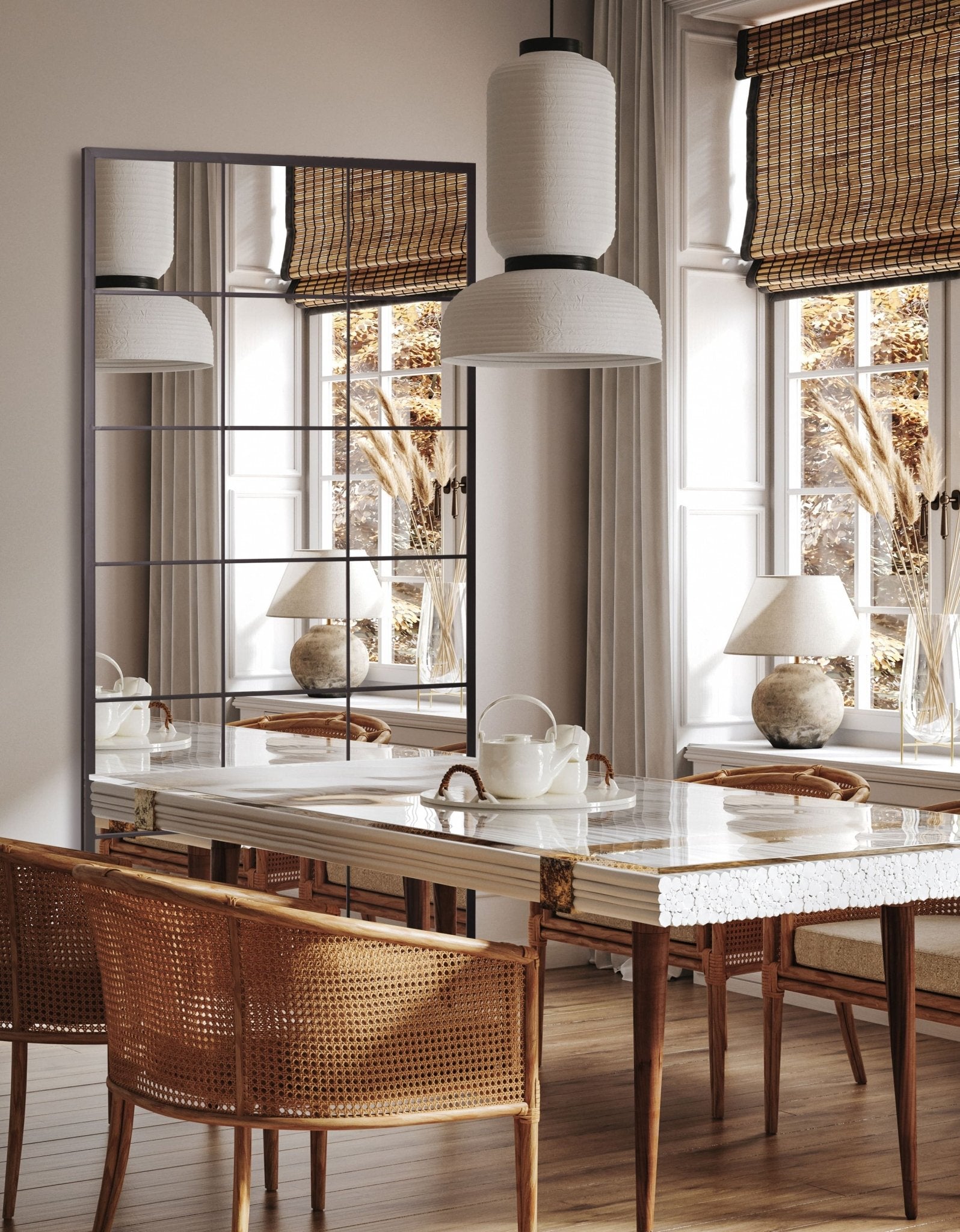 Grid Mirror No.1 | Großer Wandspiegel mit schwarzem Rahmen 220 × 110 cm - Blossholm