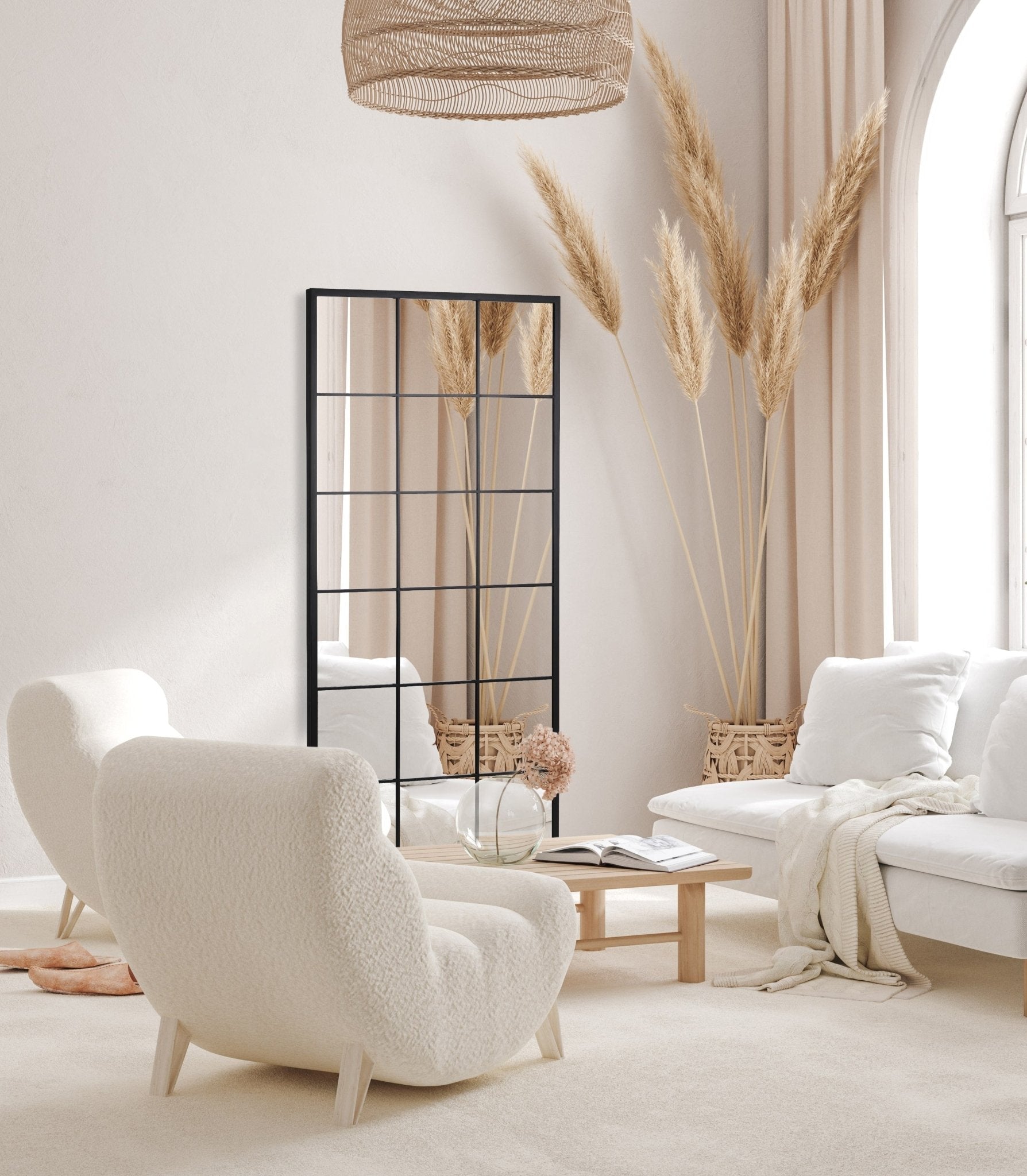 Grid Mirror No.1 | Großer Wandspiegel mit schwarzem Rahmen 220 × 110 cm - Blossholm