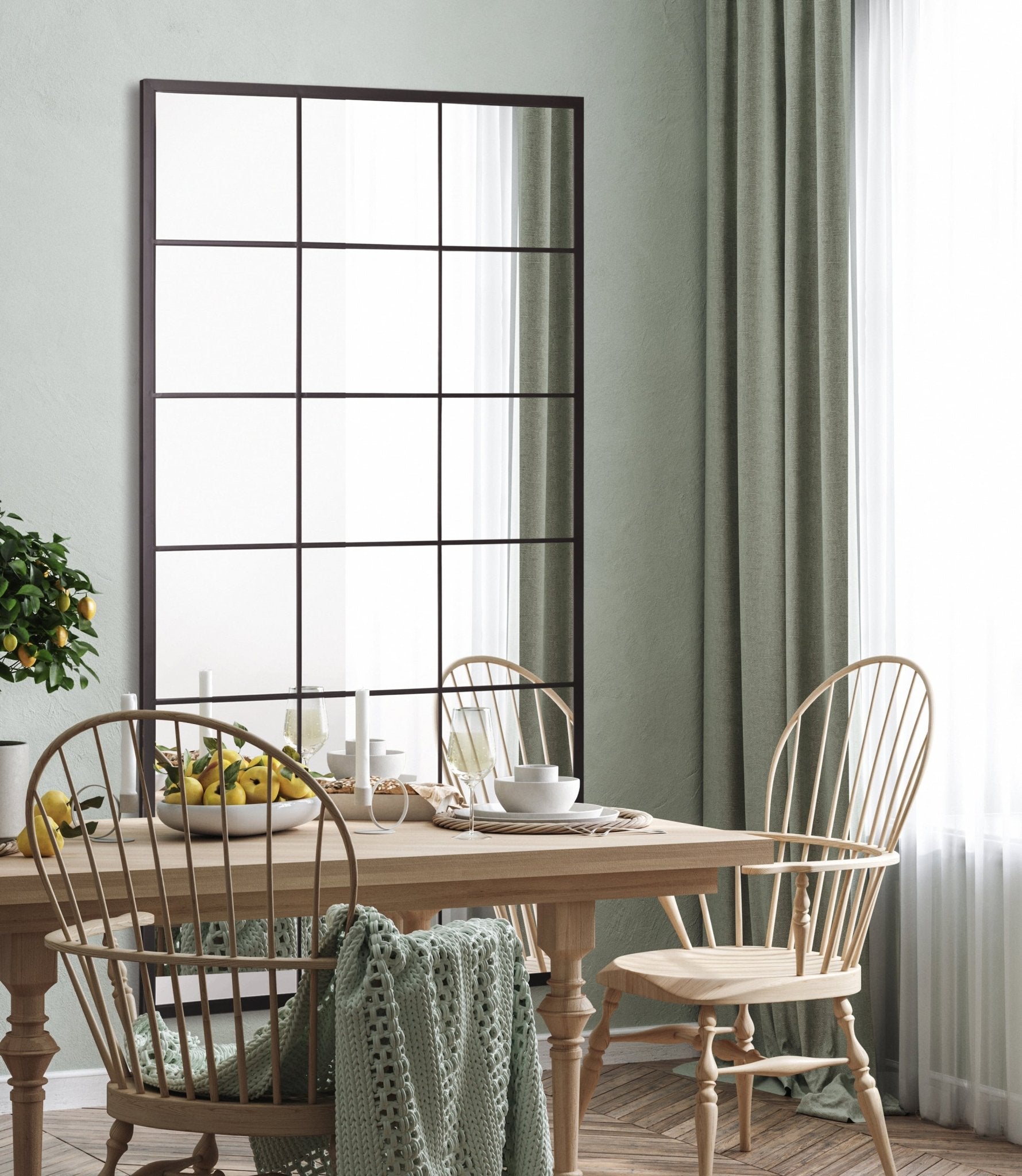 Grid Mirror No.2 | Schwarzer Spiegel mit Eisenrahmen 200 × 100 cm - Blossholm