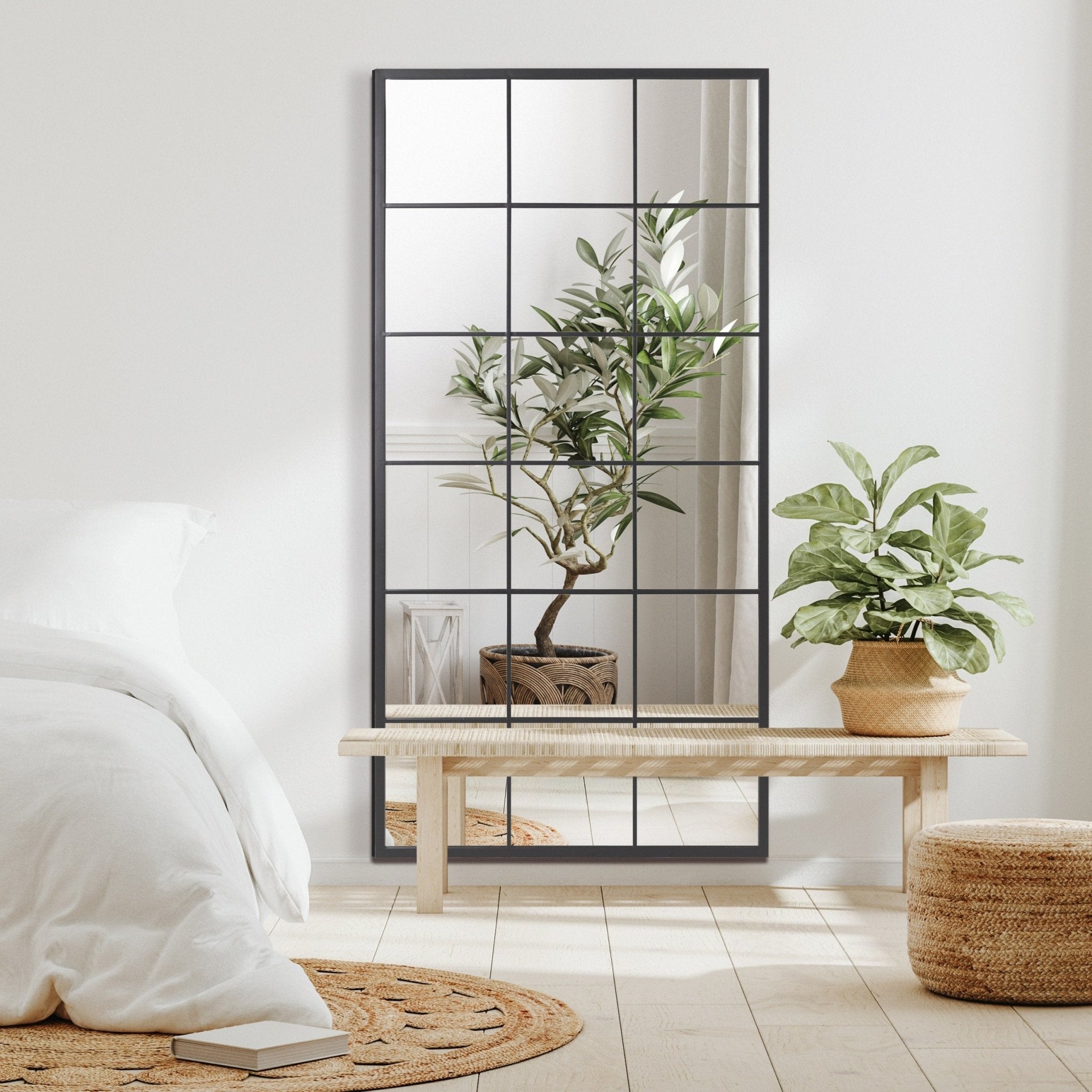 Grid Mirror No.2 | Schwarzer Spiegel mit Eisenrahmen 200 × 100 cm - Blossholm