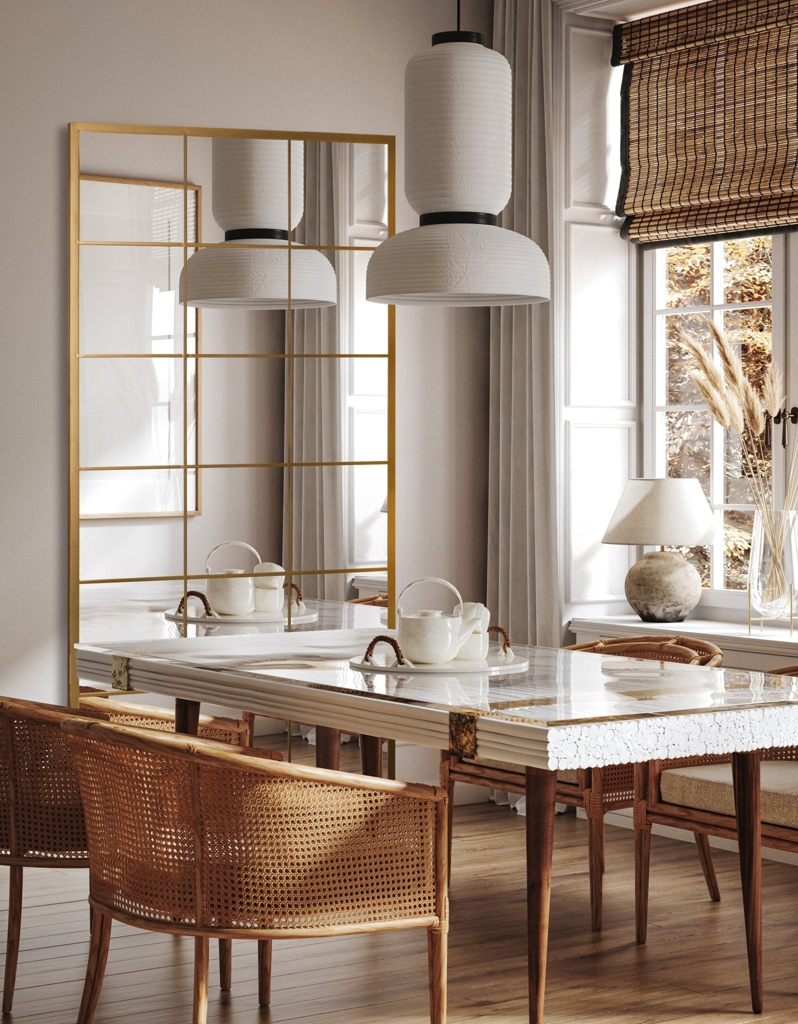 Grid Mirror No.2 | Spiegel mit Eisenrahmen und Goldfinish 200 × 100 cm - Blossholm